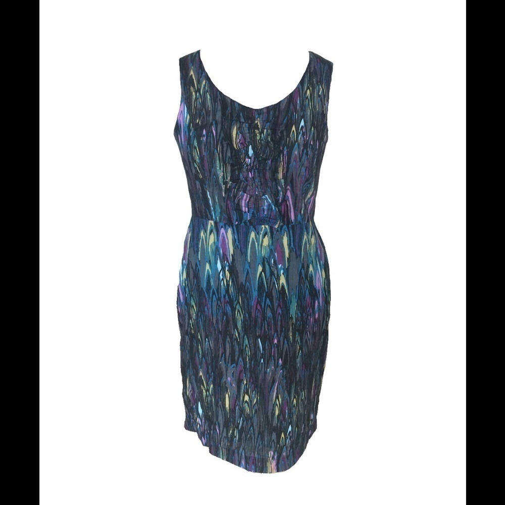 Kensie Blue Abstract Print Ruffle Front Sheath Dress, Size S 🔴CLEARANCE🔴